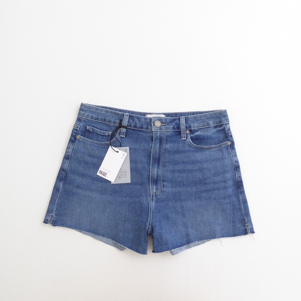 PAIGE Women Shorts Margot High Rise Raw Hem Vienne Blue Denim Size 30